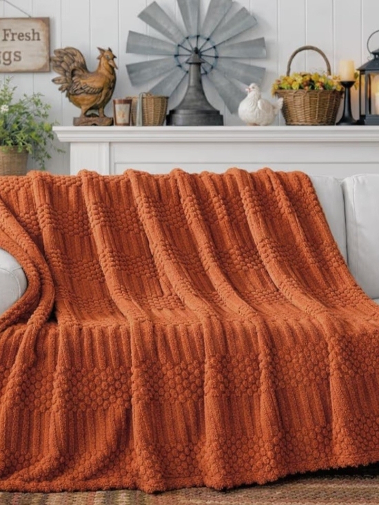 Other - Plush Knit Throw Blanket - Autumn Orange